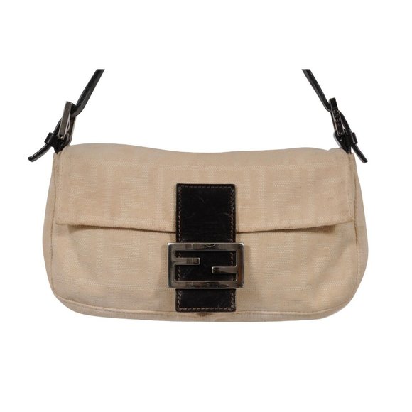 Fendi FF Logo Vintage Zucca Baguette Flap Shoulder Bag Tan Brown Leather Strap - Picture 15 of 16